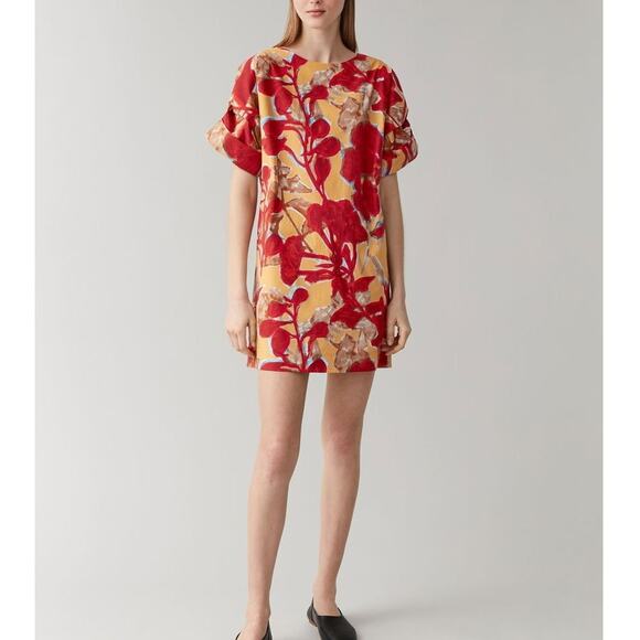 COS Printed Roll Sleeved Short Shift Dress Womens 2 Floral Abstract Art to Wear - Picture 4 of 11